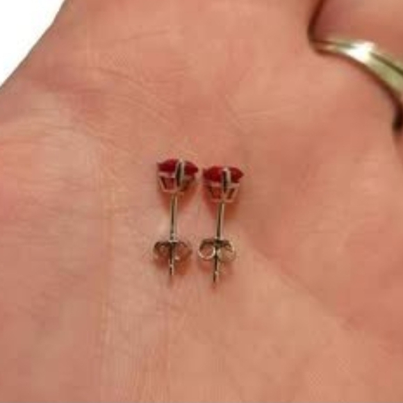 Heart Earrings Sterling Silver, Ruby Earrings Stud, 5X5 mm, Heart Earrings - Picture 9 of 10